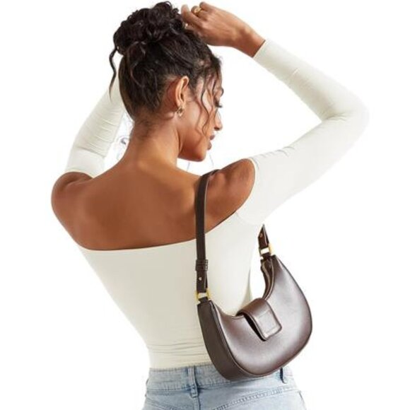 Women Off the Shoulder Long Sleeve White Bodysuit Double Lined Thong Bodysuit - Picture 5 of 9